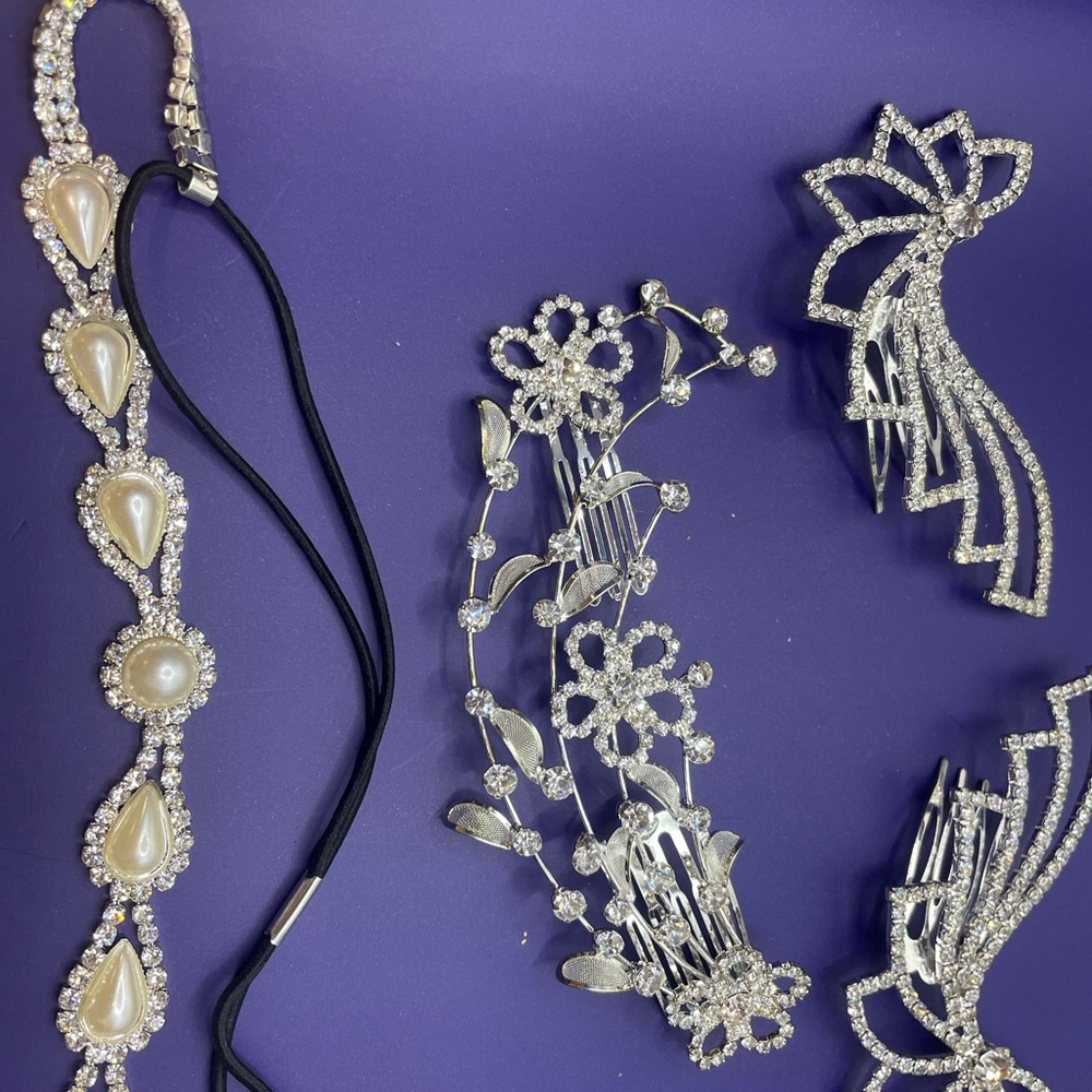Rhinestone and Pearl Silver Floral Hairvine - Elegant Women’s Accessory